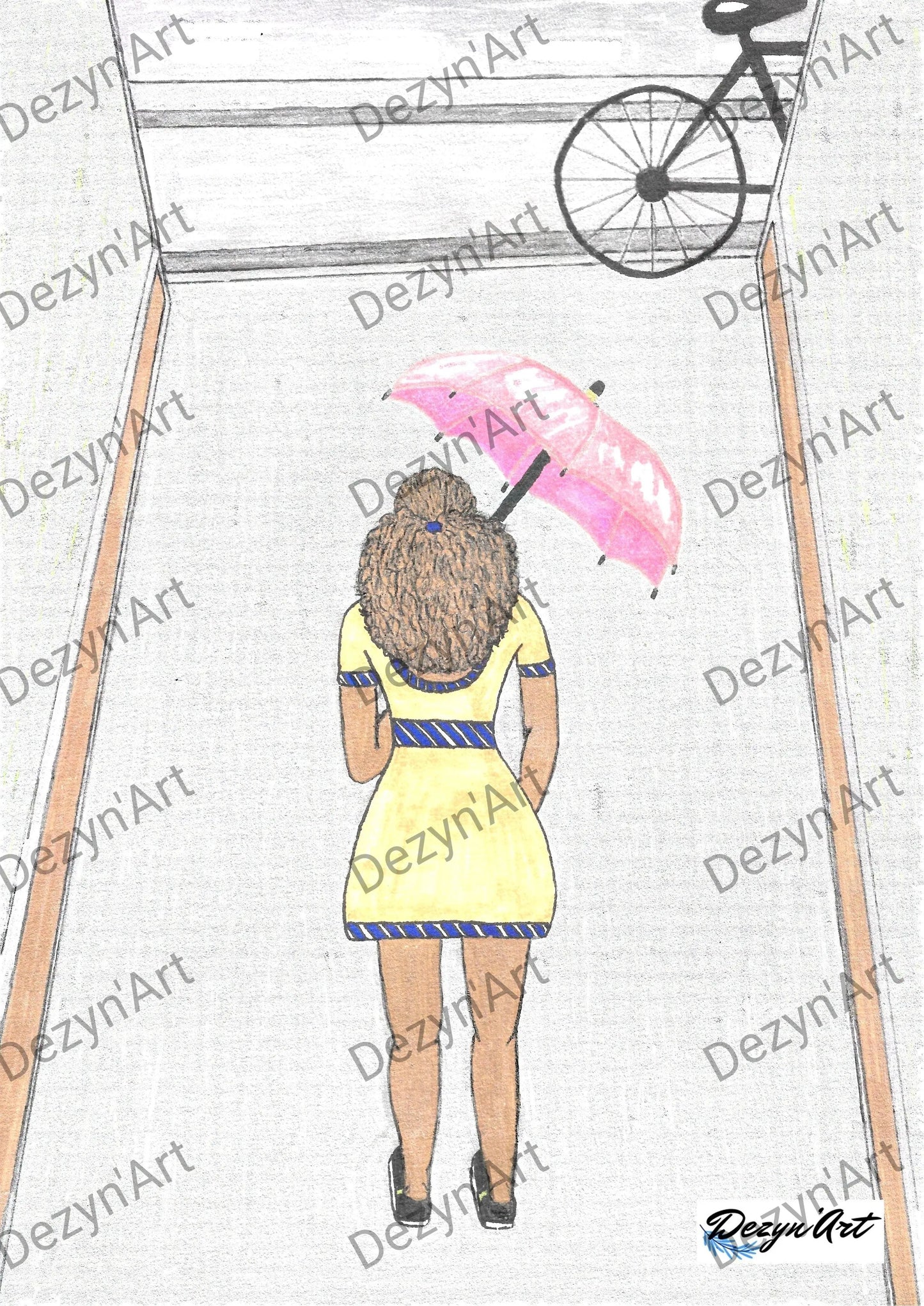 Dessin Dame au parapluie - Dessins numériques aux feutres, téléchargeables - Dezyn'Art Boutique en ligne
