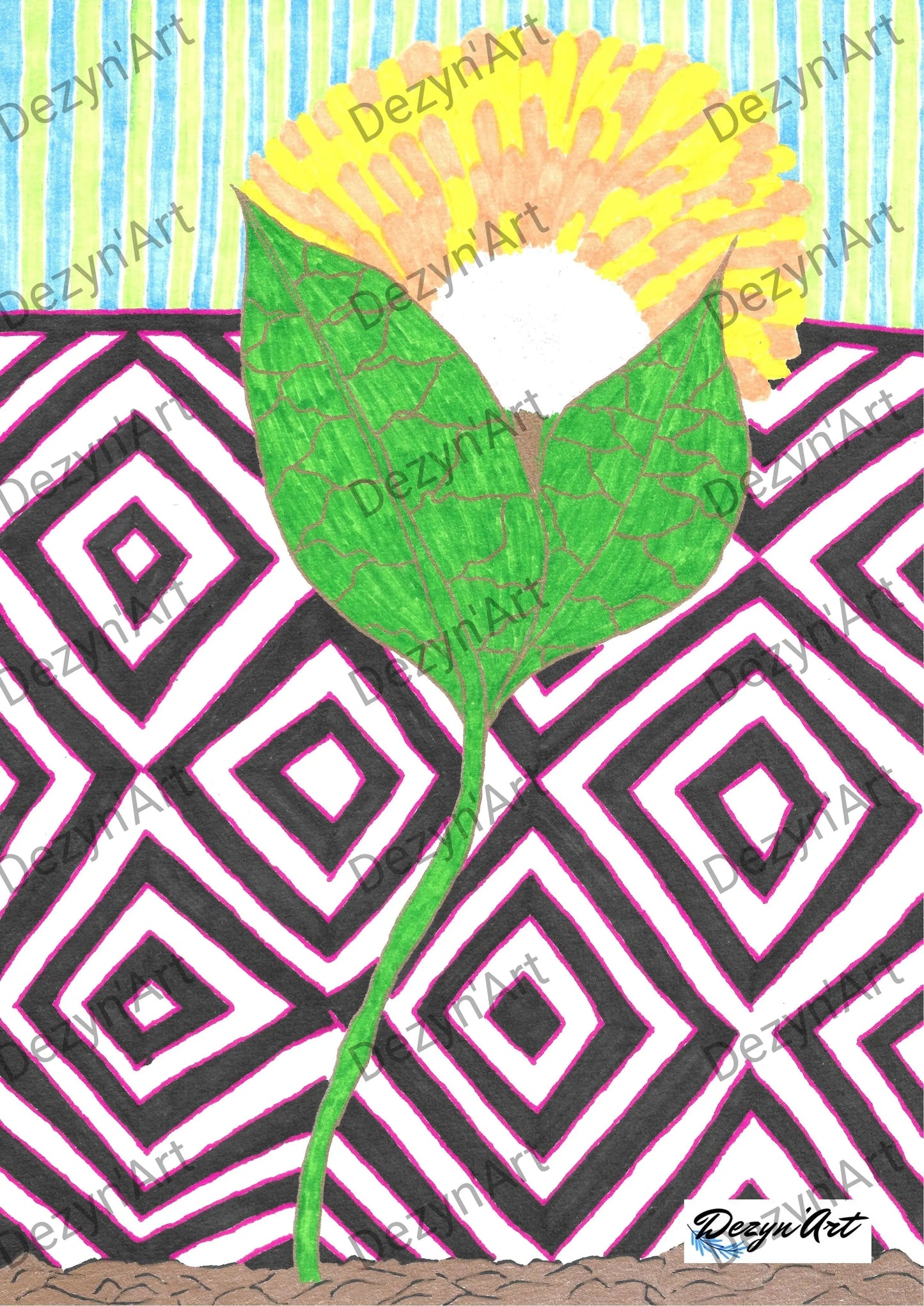 Dessin Fleur 1 - Dessins numériques aux feutres, téléchargeables - Dezyn'Art Boutique en ligne