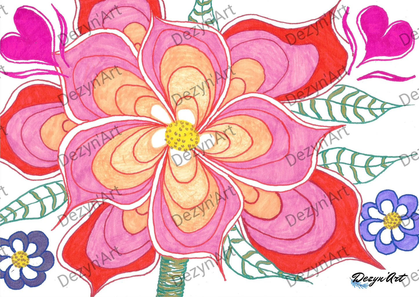 Dessin Fleur 2 - Dessins numériques aux feutres, téléchargeables - Dezyn'Art Boutique en ligne