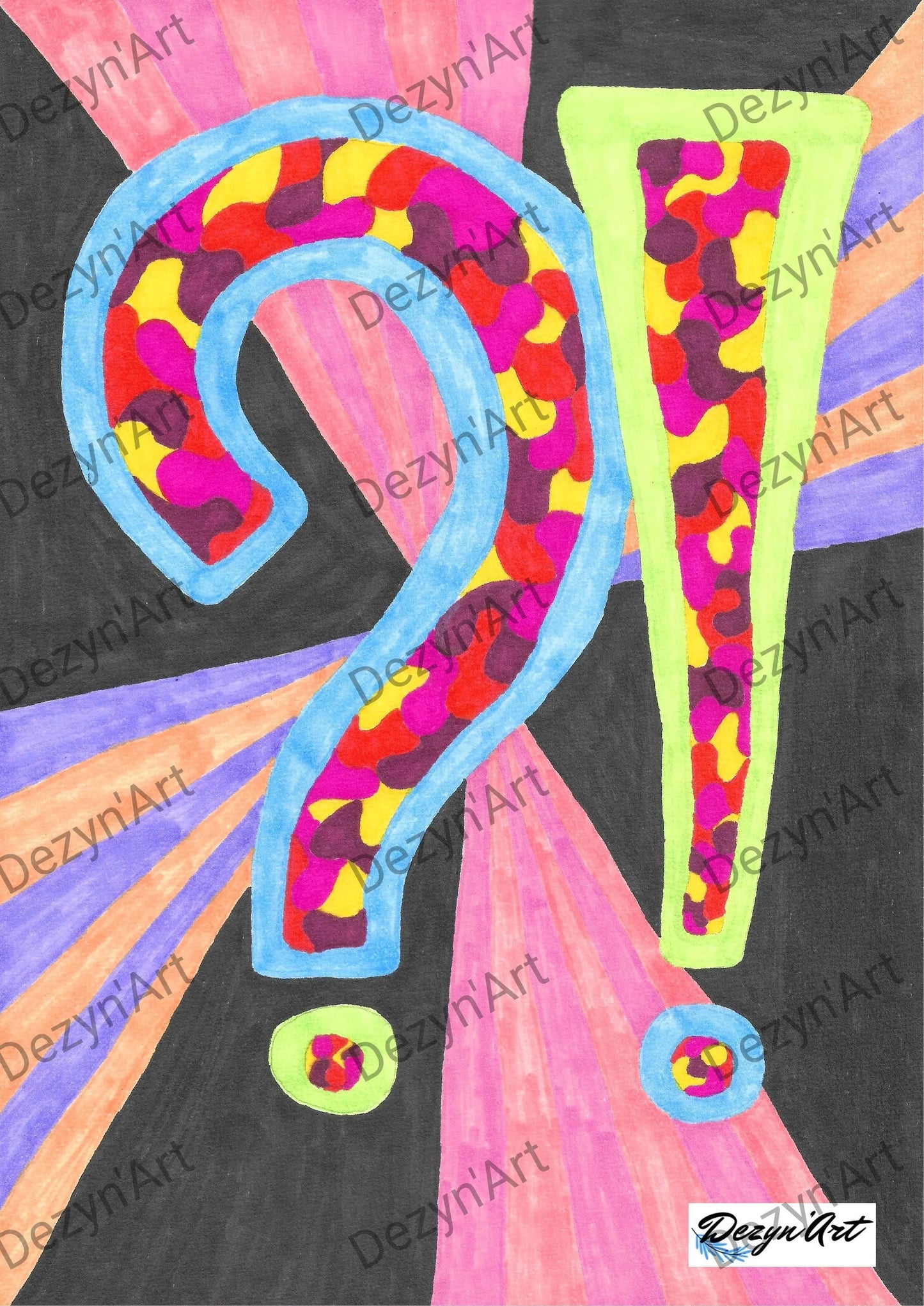 Dessin Interrogation - Dessins numériques aux feutres, téléchargeables - Dezyn'Art Boutique en ligne