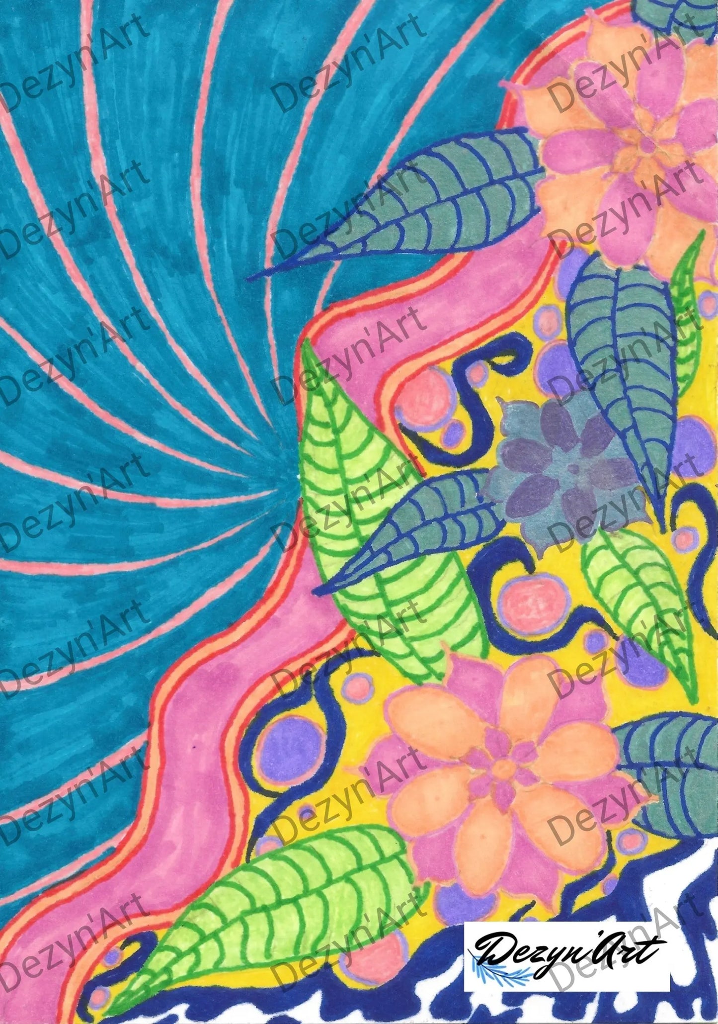 Dessin Jardin Foral 1 - Dessins numériques aux feutres, téléchargeables - Dezyn'Art Boutique en ligne