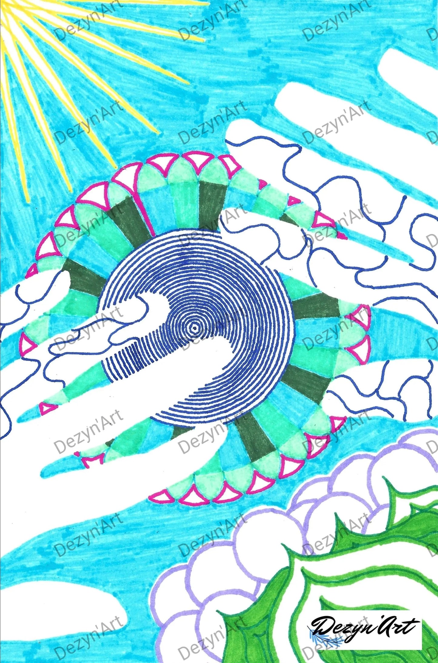 Dessin Lignes de Mains - Dessins numériques aux feutres, téléchargeables - Dezyn'Art Boutique en ligne