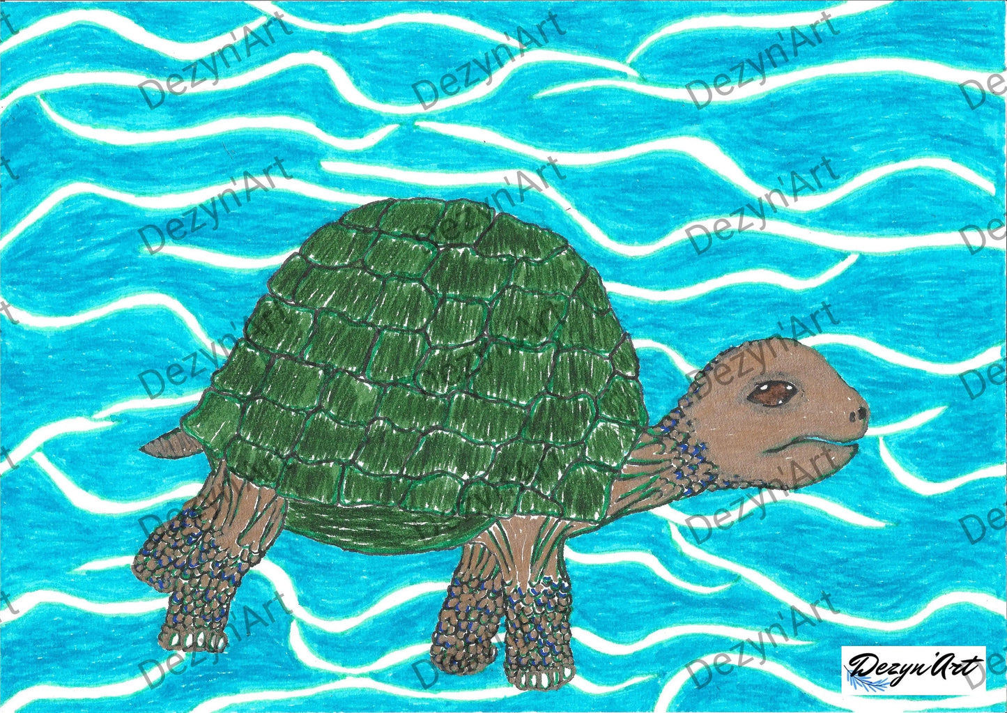 Dessin Tortue 1 - Dessins numériques aux feutres, téléchargeables - Dezyn'Art Boutique en ligne