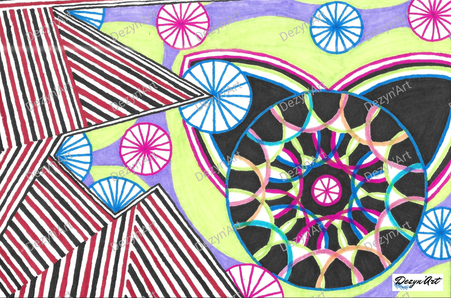 Dessin Chat Rosace - Dessins numériques aux feutres, téléchargeables - Dezyn'Art Boutique en ligne