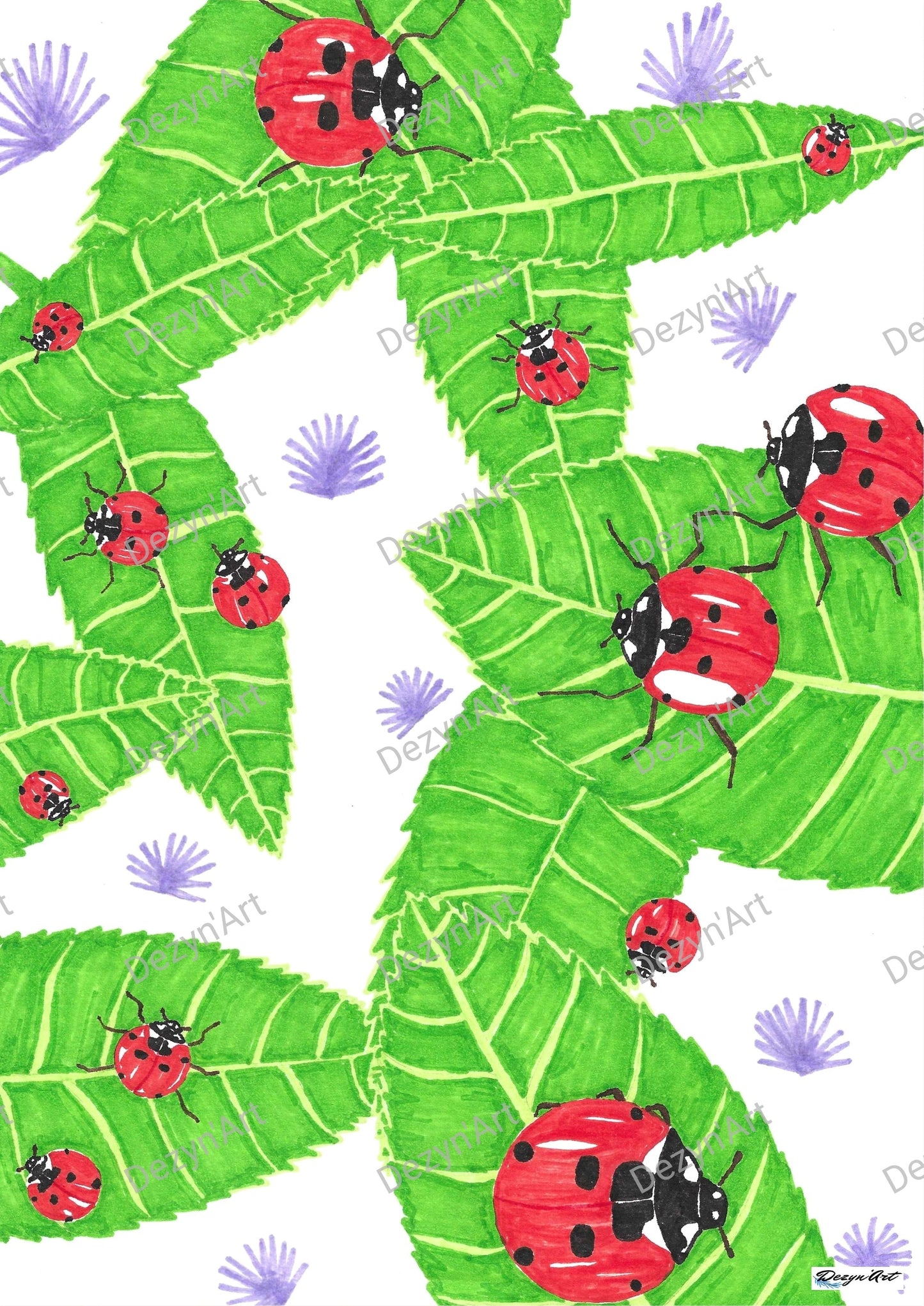 Dessin Coccinelle 2 - Dessins numériques aux feutres, téléchargeables - Dezyn'Art Boutique en ligne