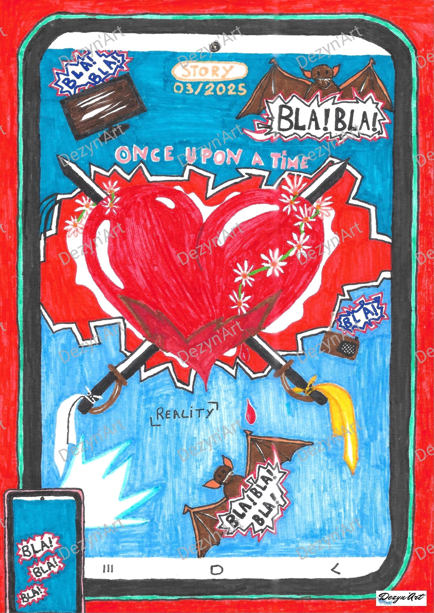 Dessin Cœur 3 - Dessins numériques aux feutres, téléchargeables - Dezyn'Art Boutique en ligne