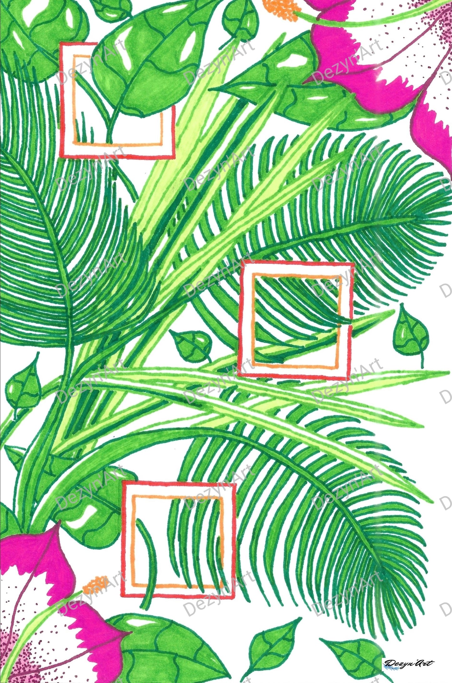 Dessin Jardin Floral 3 - Dessins numériques aux feutres, téléchargeables - Dezyn'Art Boutique en ligne