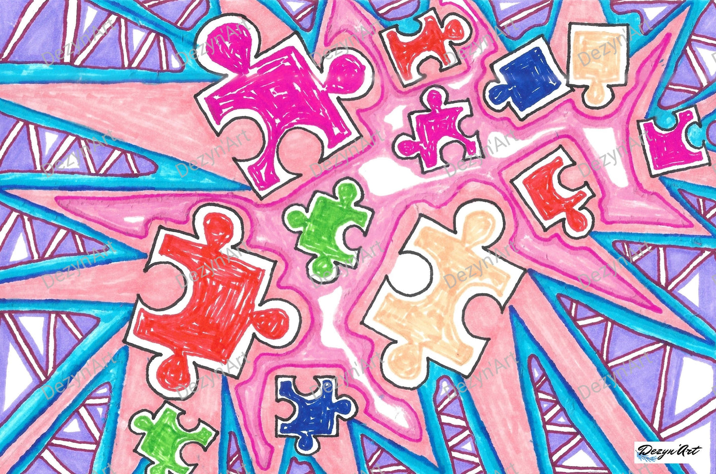 Dessin Puzzle 1 - Dessins numériques aux feutres, téléchargeables - Dezyn'Art Boutique en ligne